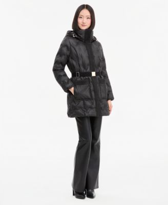 Women's Hooded Quilted Belted Puffer Coat