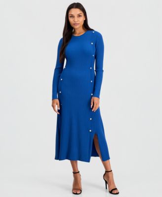 macys knit dress Women's Blue Sweater Dresses shirt style mini dress