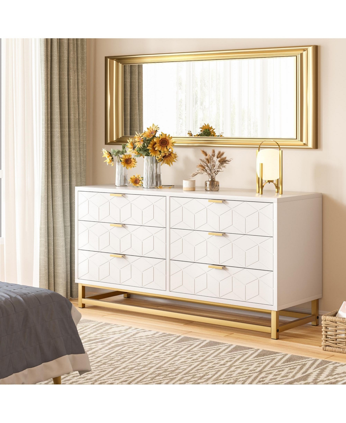 Gaomon 6 Drawer Dresser with Wide Storage, Dresser Chest Organizer with Metal Legs, Modern Dressers & chests of Drawers - White