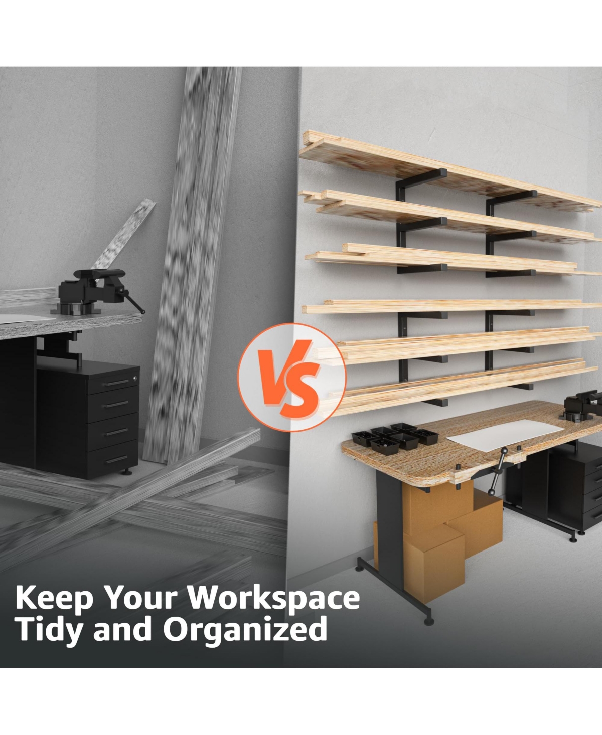 Xdovet Wood Lumber Rack Wall Mount 6-Level Metal Storage Organizer 