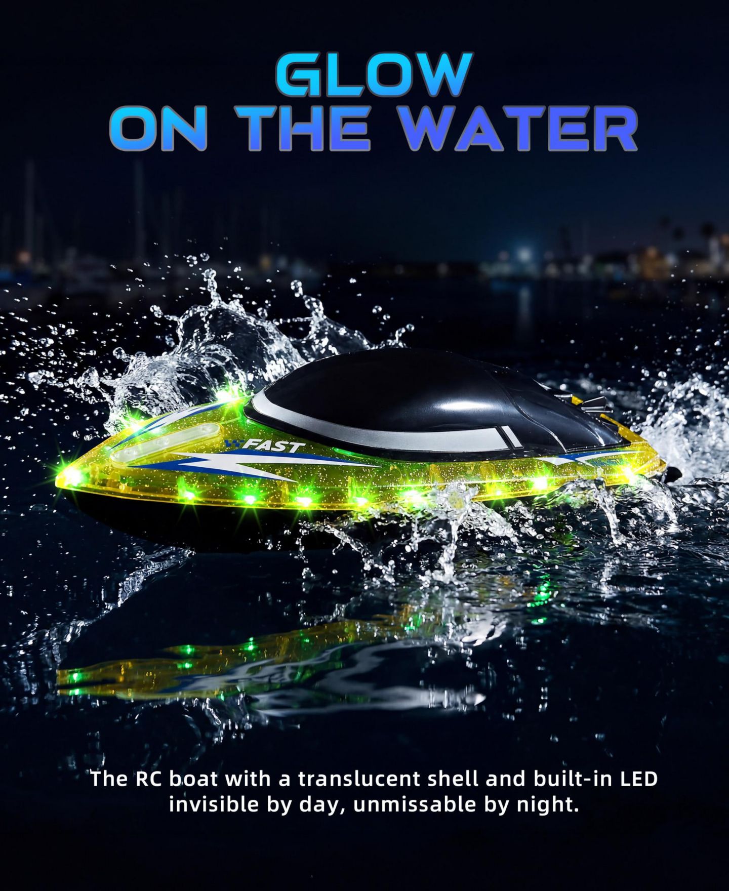 Детская игрушка SUGIFT Remote Control Boat 30KMH High Speed RC Racing Boat for Pool Lake Kids, цвет: Жёлтый — фото 3