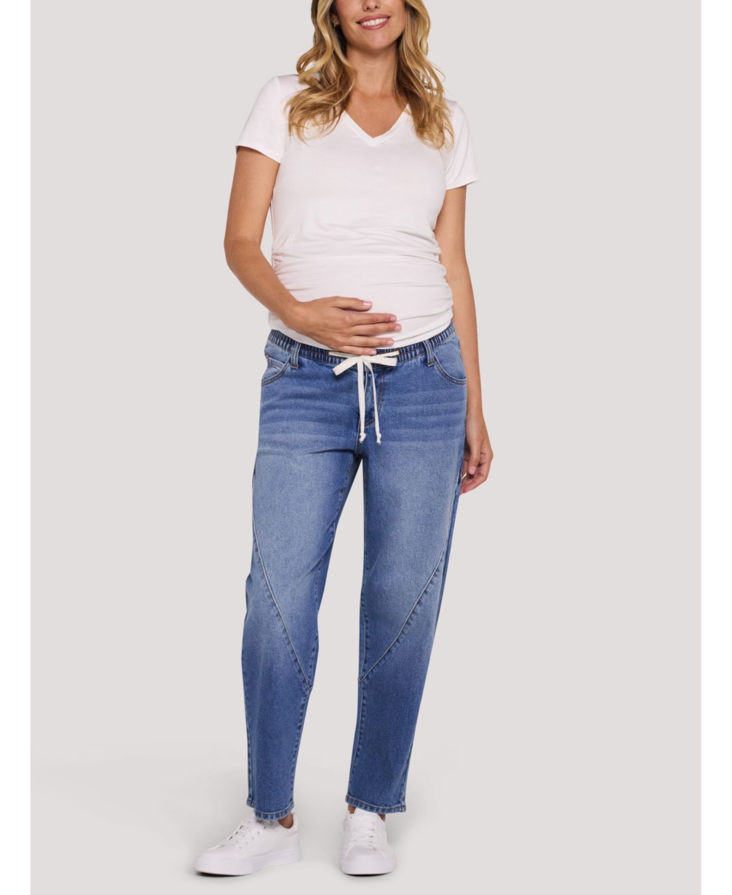 Женские джинсы Motherhood Maternity Motherhood Drawstring Pull On Barrel Jean, цвет: Средняя варка — фото 4