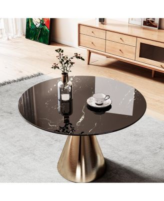 30'' Round Marble-Design Tempered Glass Table Top for Indoor and Outdoor Use
