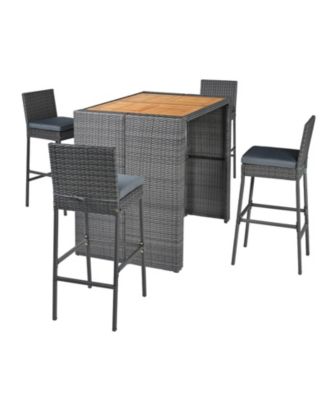 5-Piece Patio Acacia Wood Bar Dining Set with 4 PE Wicker Bar Stools