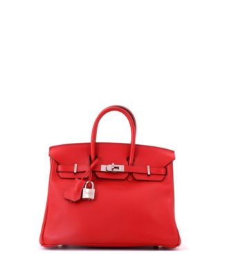 Birkin 25 Handbag Red Swift with Palladium Hardware