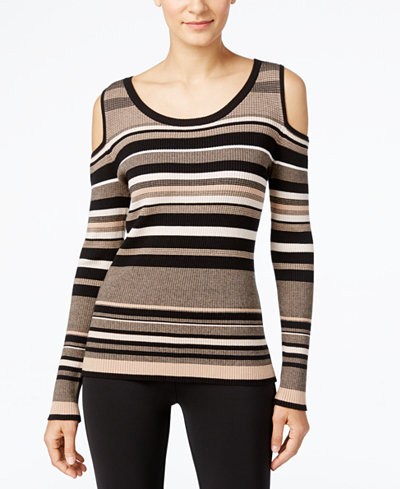 ECI Striped Cold-Shoulder Sweater