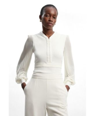 Women's Pleated Sleeve Zip-Neck Top
