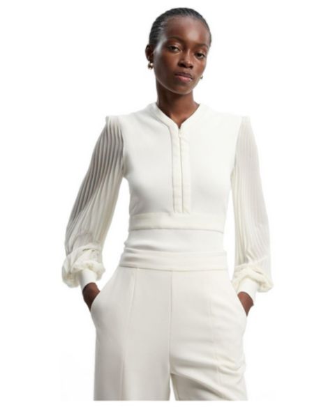 Женский топ Karen Millen Pleated Sleeve Zip-Neck, цвет: Слоновая кость