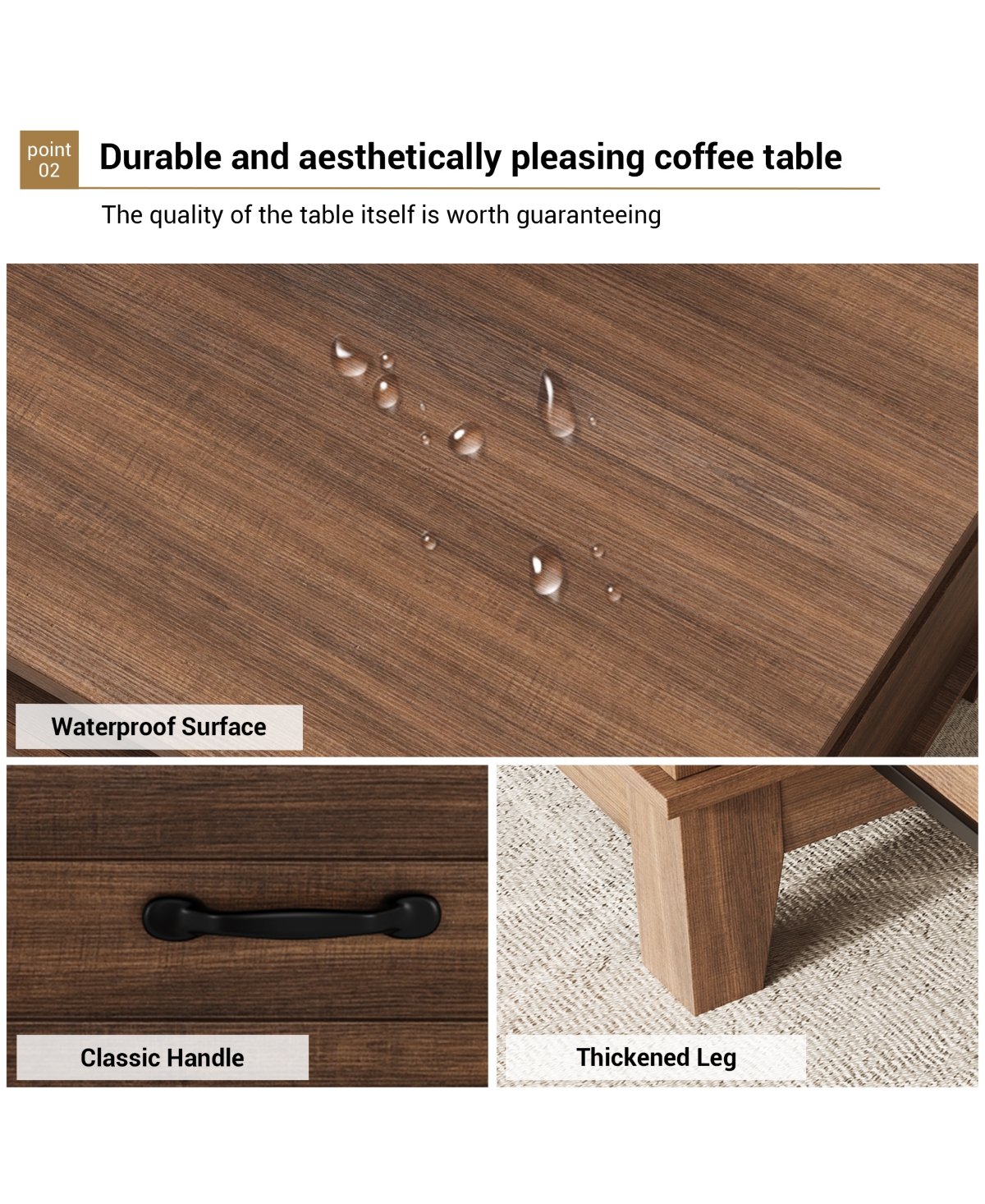 homfan Farmhouse Coffee Table with Drawers, 47.2" Center Table with Open Shelf, 6 Support Legs