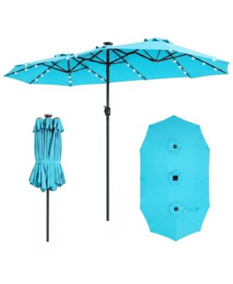 13 ft Double-Sided Rectangular Patio Market Umbrella with 36 Solar LED Lights