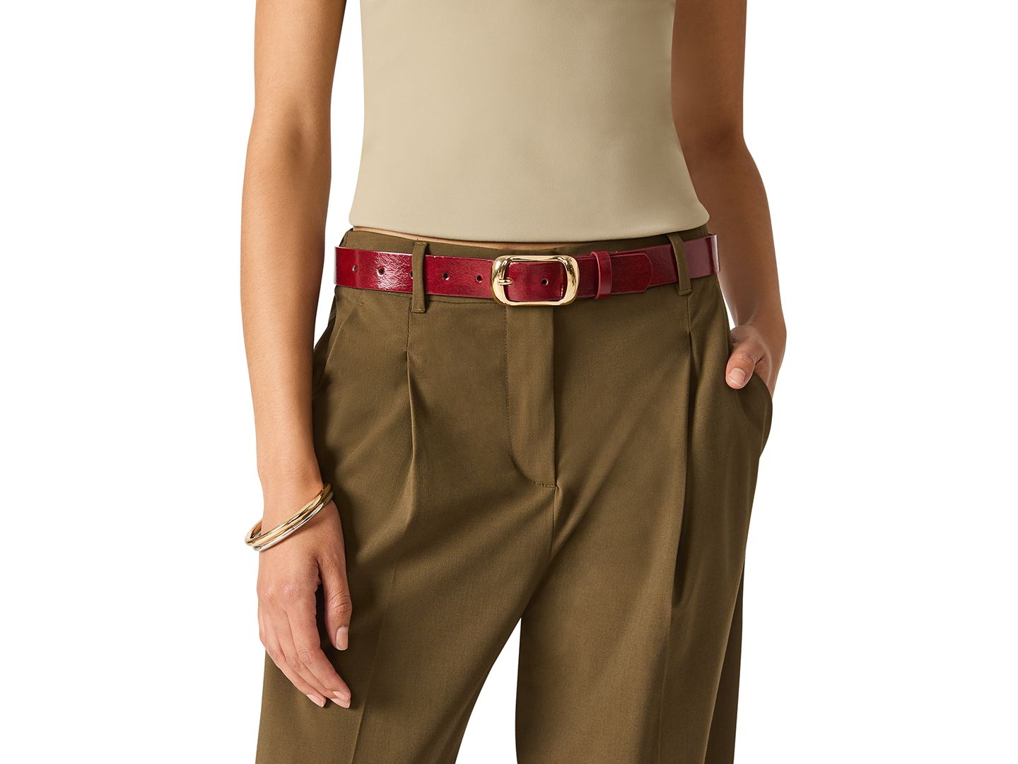 Женские ремни Steve Madden Top Stitched Center Bar Hardware 2-Pack Belt Set, цвет: Чёрный / Винный — фото 5
