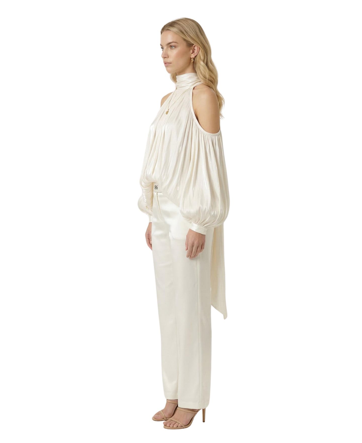Женская блузка Modenaire High-Neck Cold-Shoulder Draped, цвет: Слоновая кость — фото 3