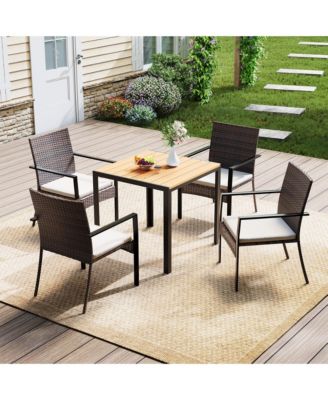 5-Piece Wicker Patio Dining Set with Umbrella Hole Table and Cushioned Chairs