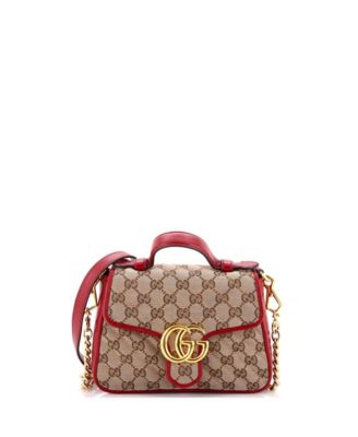 Mini GG Marmont Top Handle Flap Bag Diagonal Quilted GG Canvas with Leather