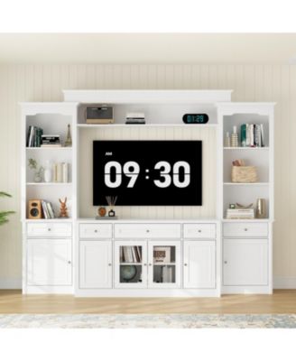 104 Inch Wall Mount TV Stand with Storage - Large Entertainment Center | Modern Wall Unit with Floating Shelf & Bookcases | For Living Room