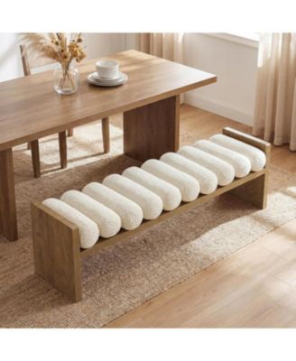 59'' Wooden Entryway Bench With Boucle Cushion, Upholstered Fabric End Of Bed Bench(Removable Cushion)
