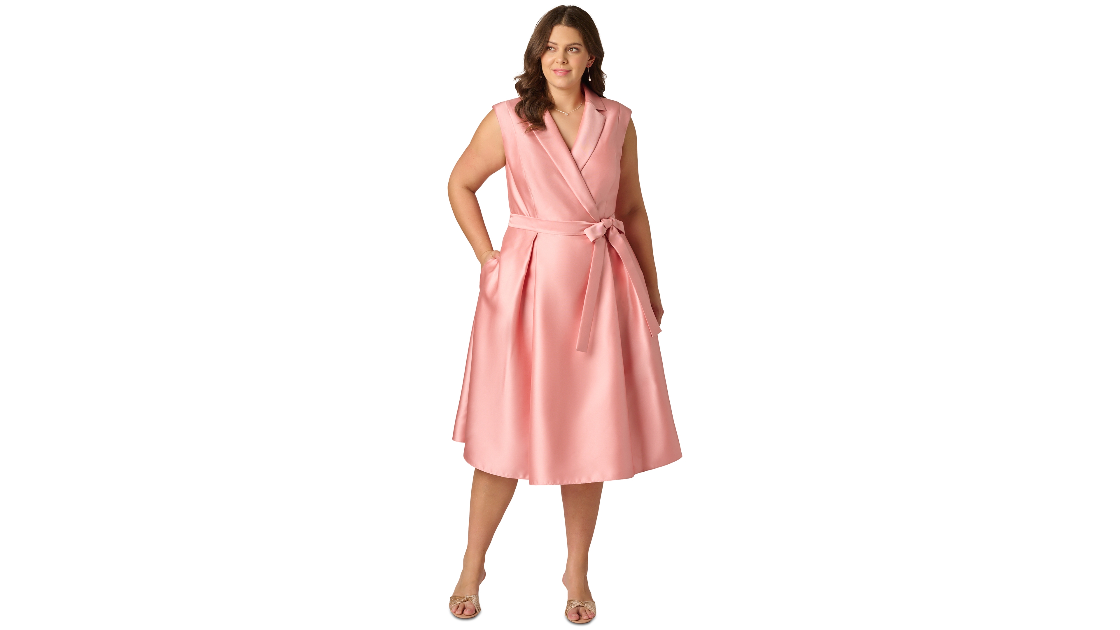 Adrianna Papell Plus Lapel Mikado Knee-Length Dress
