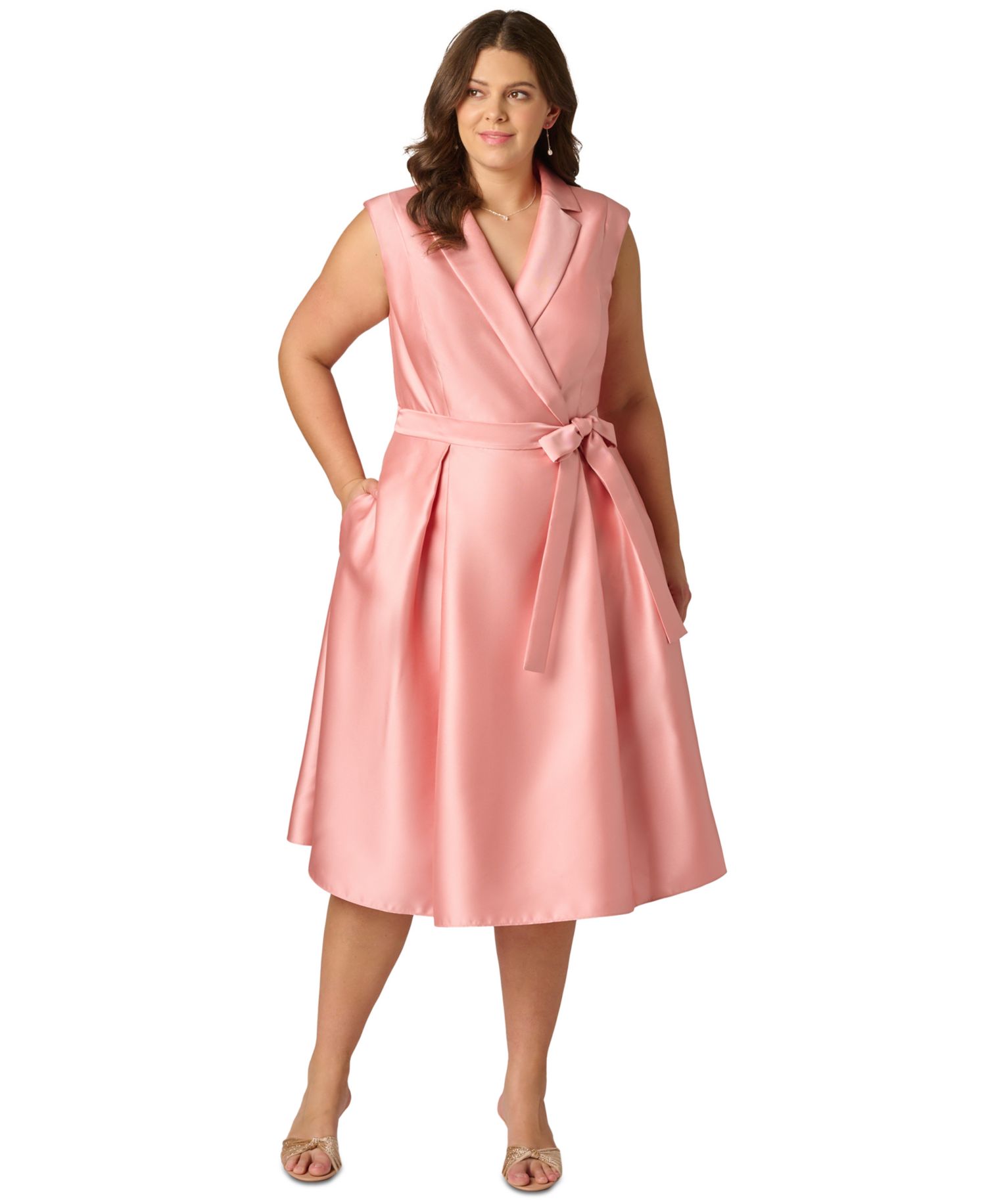 Plus Size Lapel Mikado Knee-Length Dress