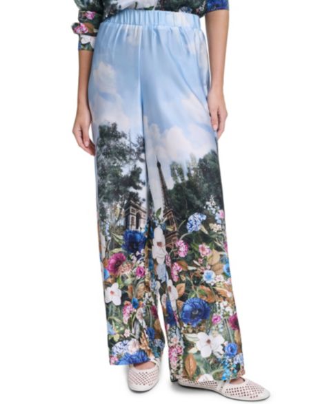 Женские брюки KARL LAGERFELD PARIS Paris Scene Printed Pull-On, цвет: Стальной синий разноцветный