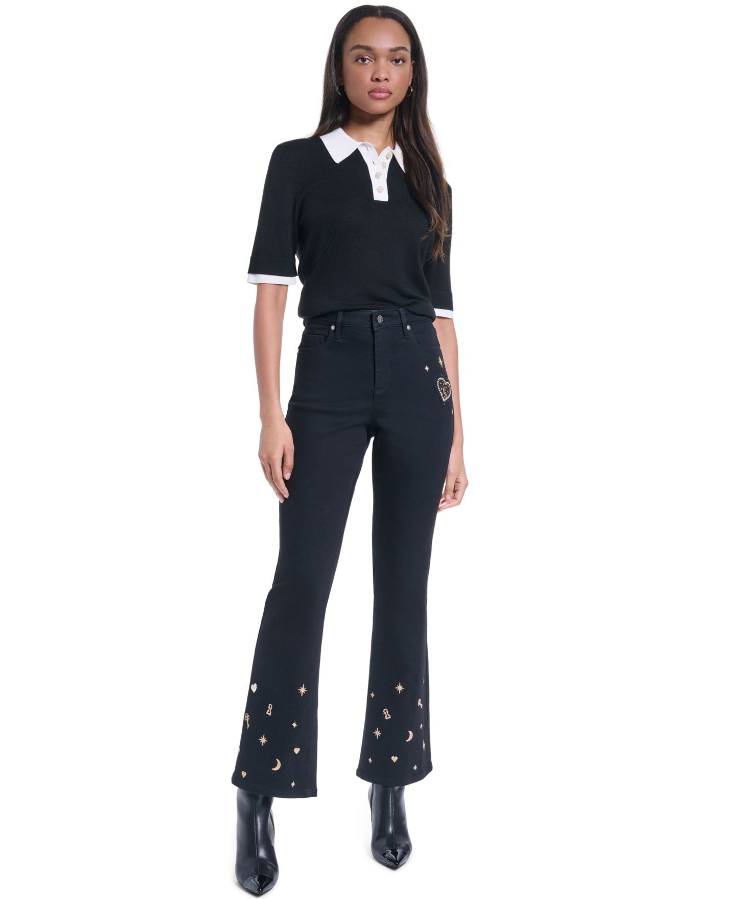 Женские джинсы KARL LAGERFELD PARIS Charm Detail Bootcut, цвет: Чёрный — фото 2