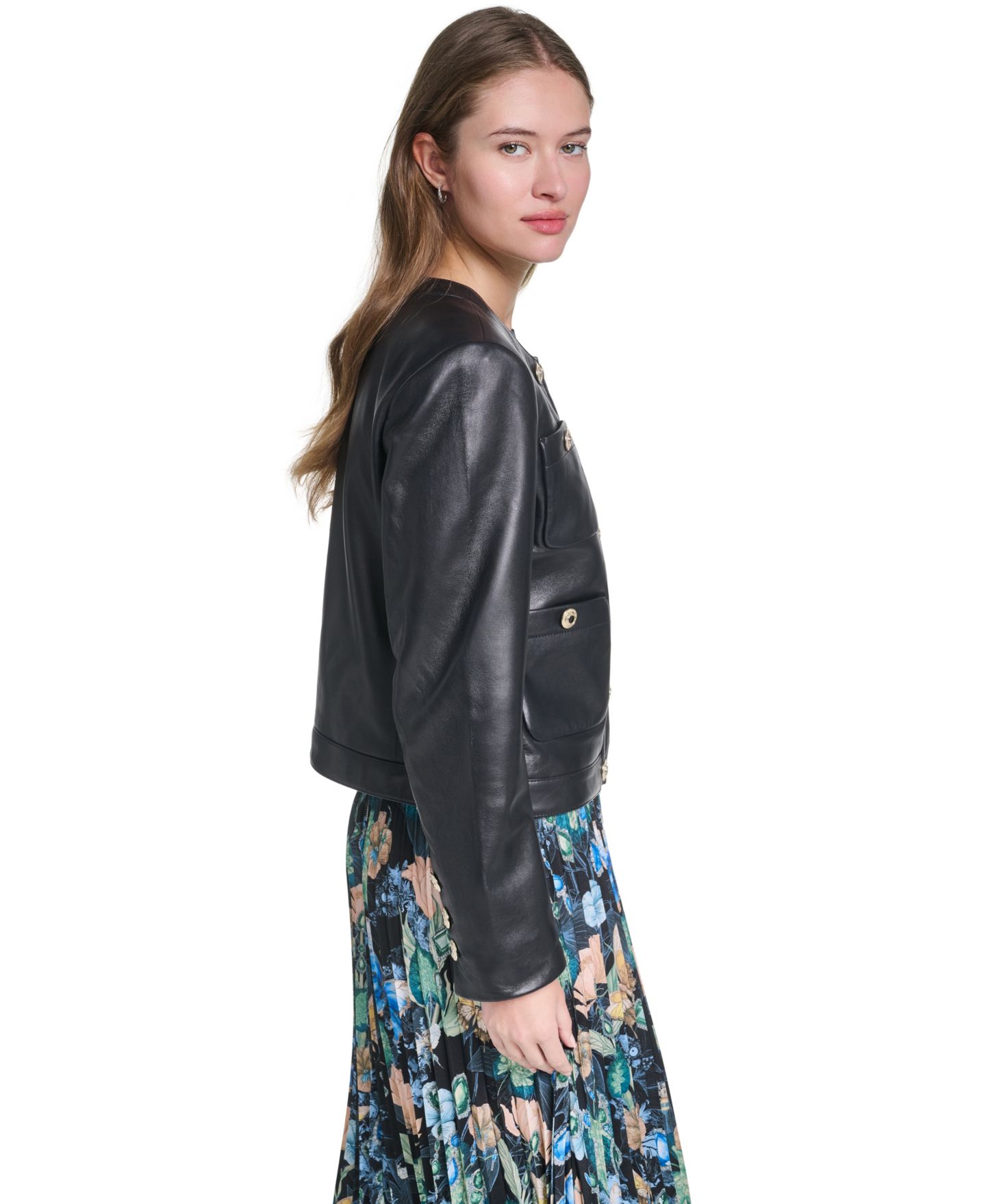 Женская куртка KARL LAGERFELD PARIS Leather Button-Front, цвет: Чёрный — фото 3