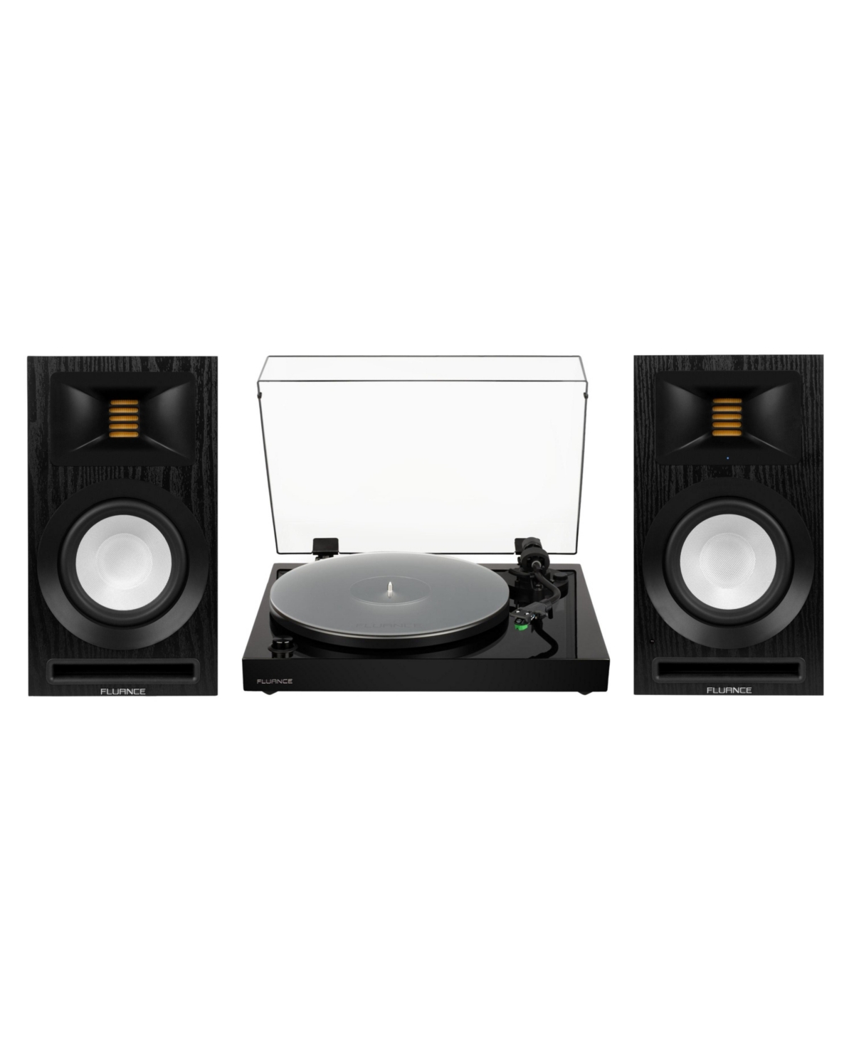 Fluance Vinyl Turntable Record Player Cartridge Acrylic Mat and Ri71 Powered Bookshelf Speakers - Piano black