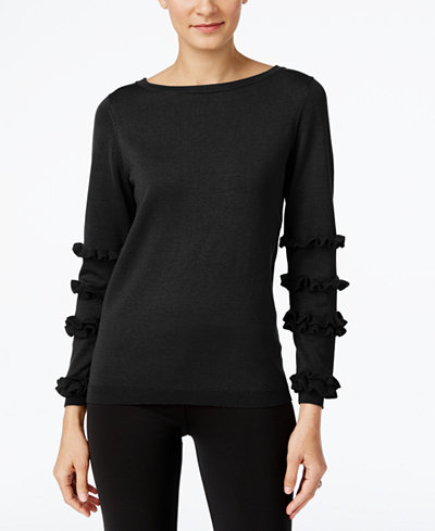 NY Collection Ruffled-Sleeve Sweater