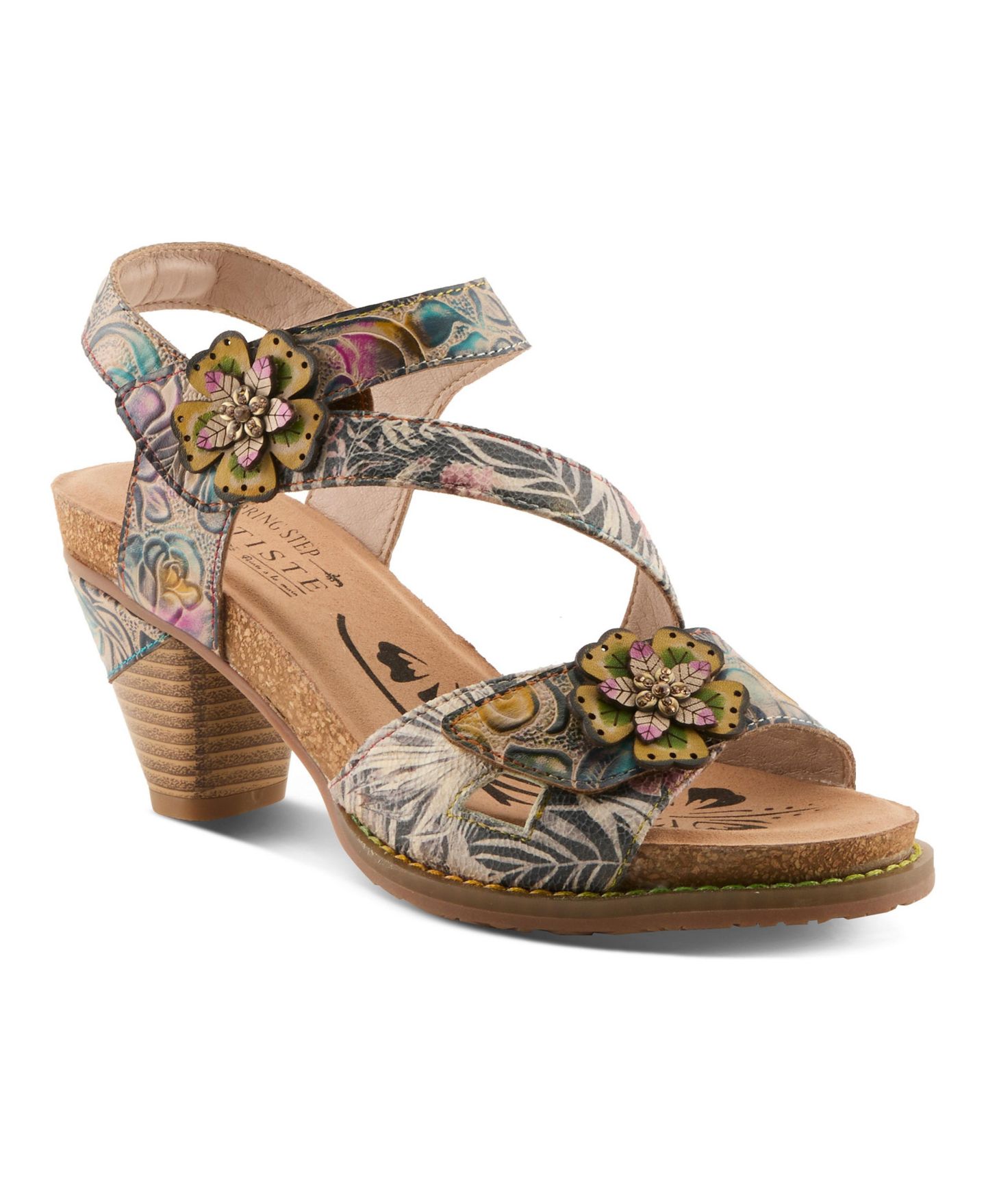 Женские сандалии L'Artiste Shesfab Embossed Leather with Soft Cork Comfort, цвет: Тёмно-синий разноцветный — фото 1