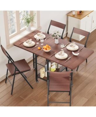 Folding Dining Table Set with 4 Folding Chairs for Small Space, Kitchen, Dining Room
