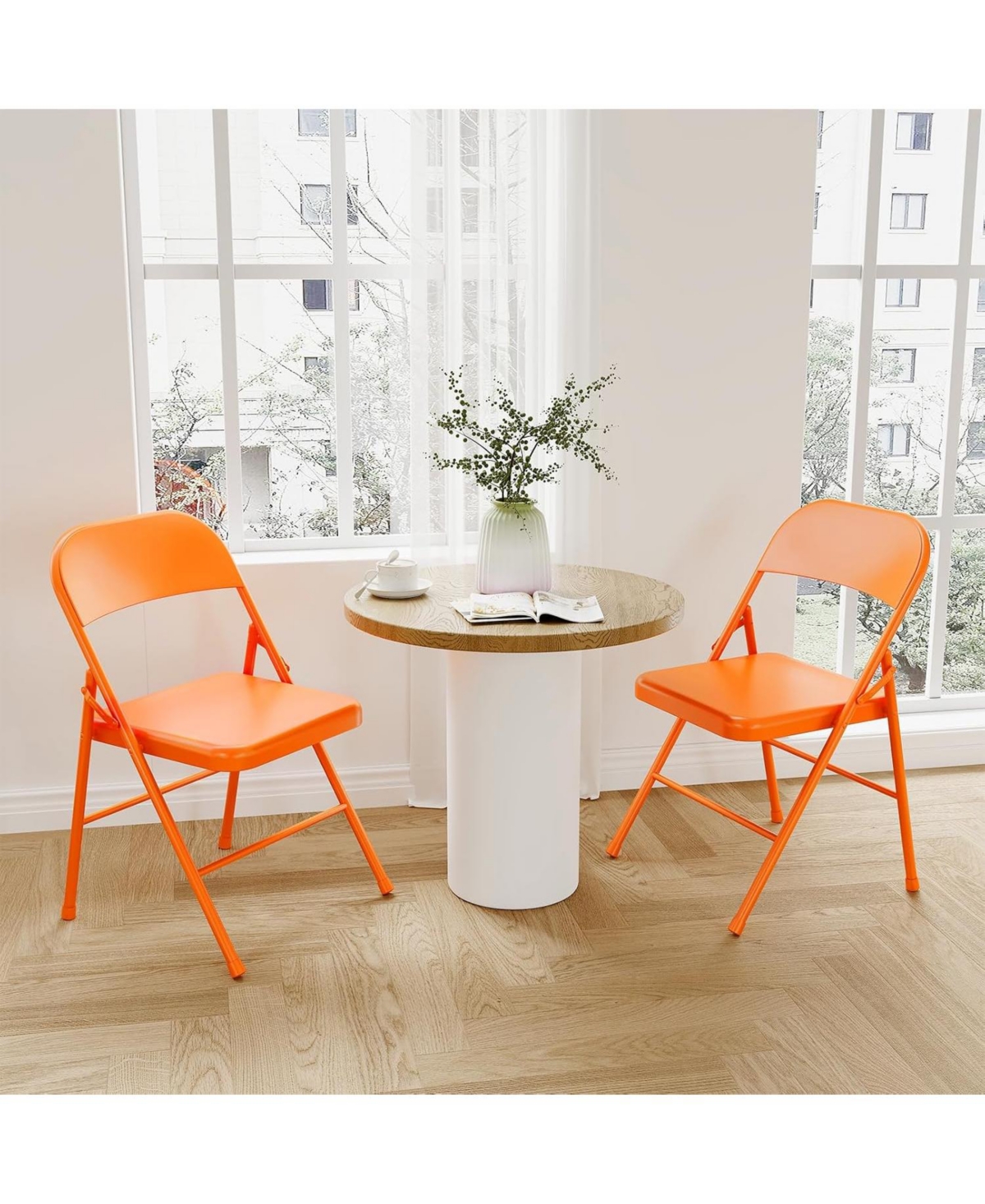 homfan Set of 2 Metal Folding Chairs, 350 lb Capacity, Portable Foldable for Indoor and Outdoor Use