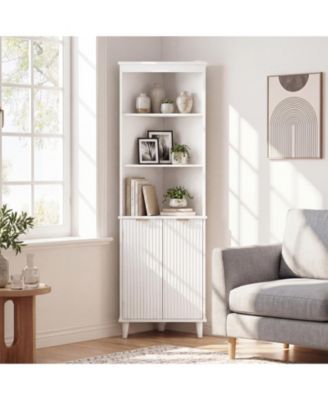 Corner Bathroom Cabinet with Fluted Doors, 6-Tier Bathroom Storage Cabinet