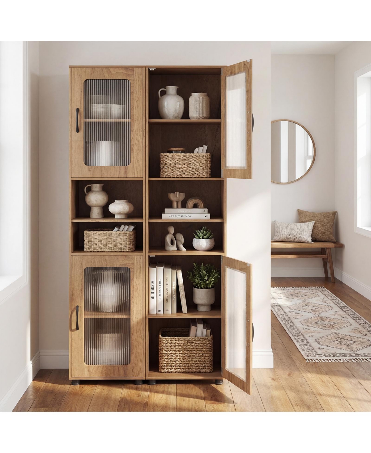 Costway Bathroom Cabinet, Slim Floor Storage Cabinet with 2 Fluted Doors,4 Rubber Feet