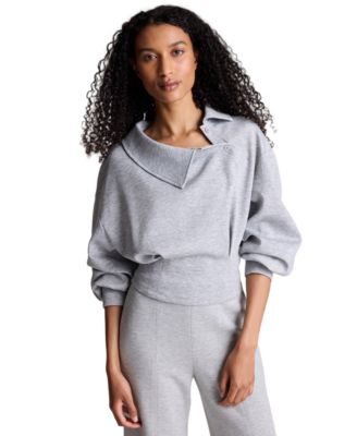 Women's Asymmetric Collar Pleated Long-Sleeve Top