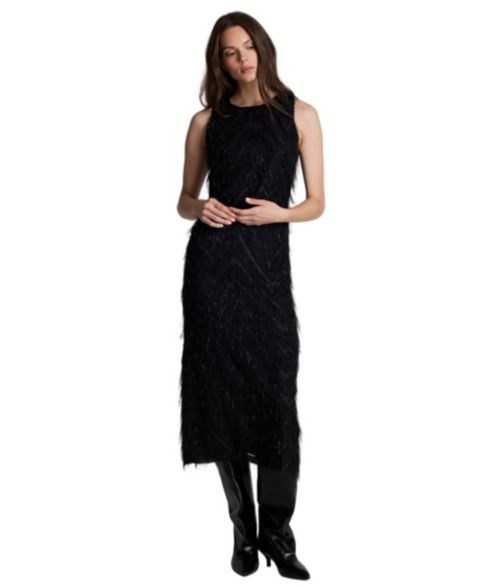Женское платье Kenneth Cole Sleeveless Novelty Fringed Organza Midi, цвет: Чёрный