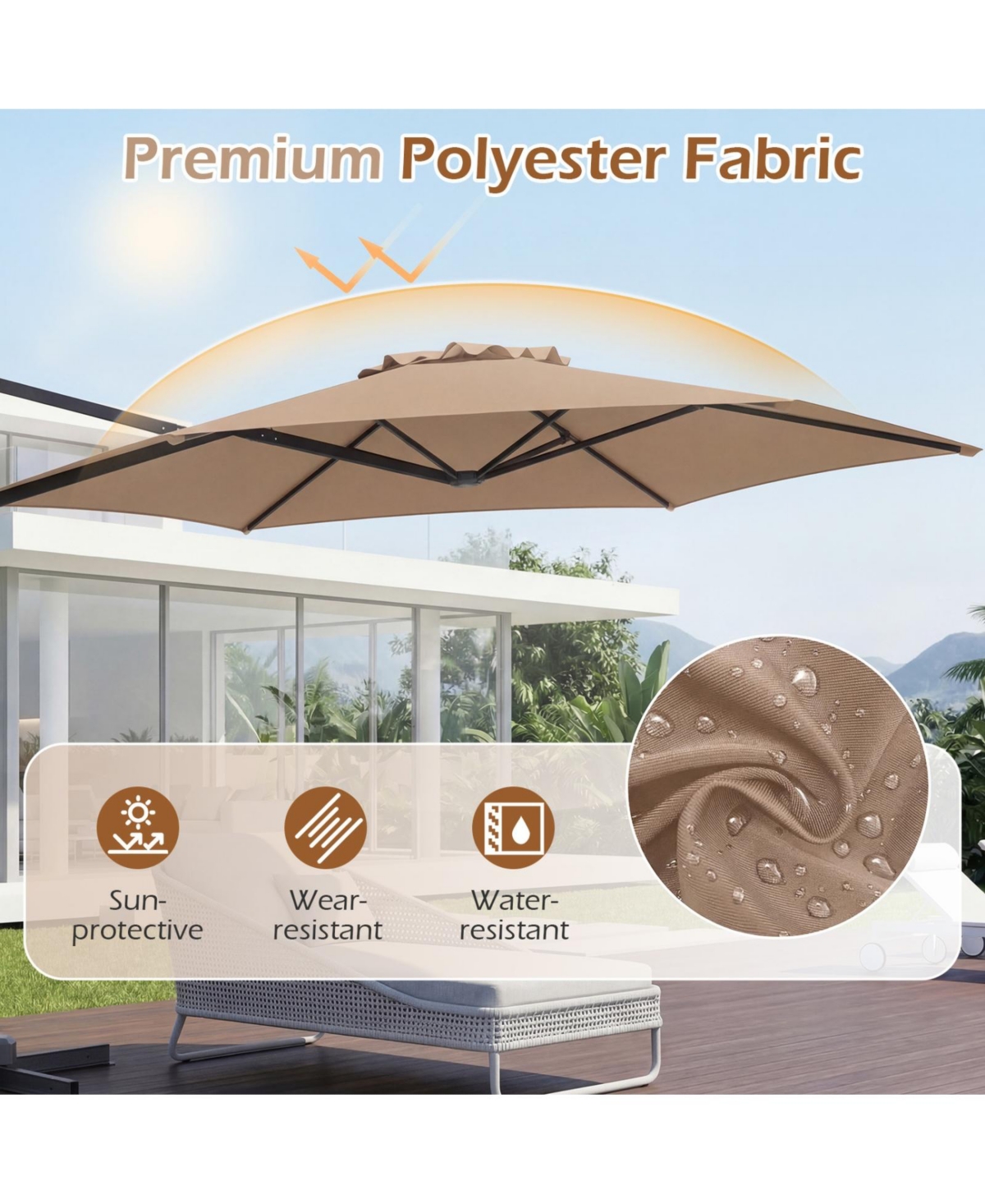 Sugift Offset Cantilever Patio Umbrella with 360 Rotation and Air Vent