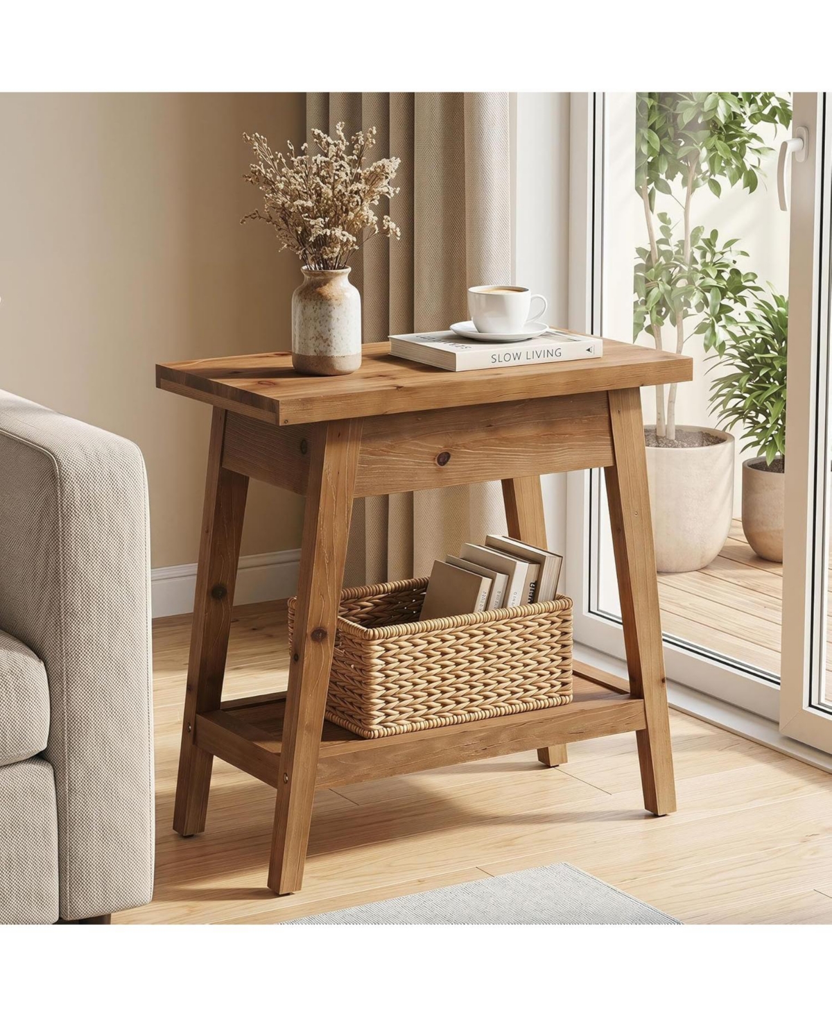Tribesigns End Table for Living Room,2-Tier Solid Wood Side Table with Storage,Farmhouse Rectangle Nightstand for Bedroom,Small Spaces