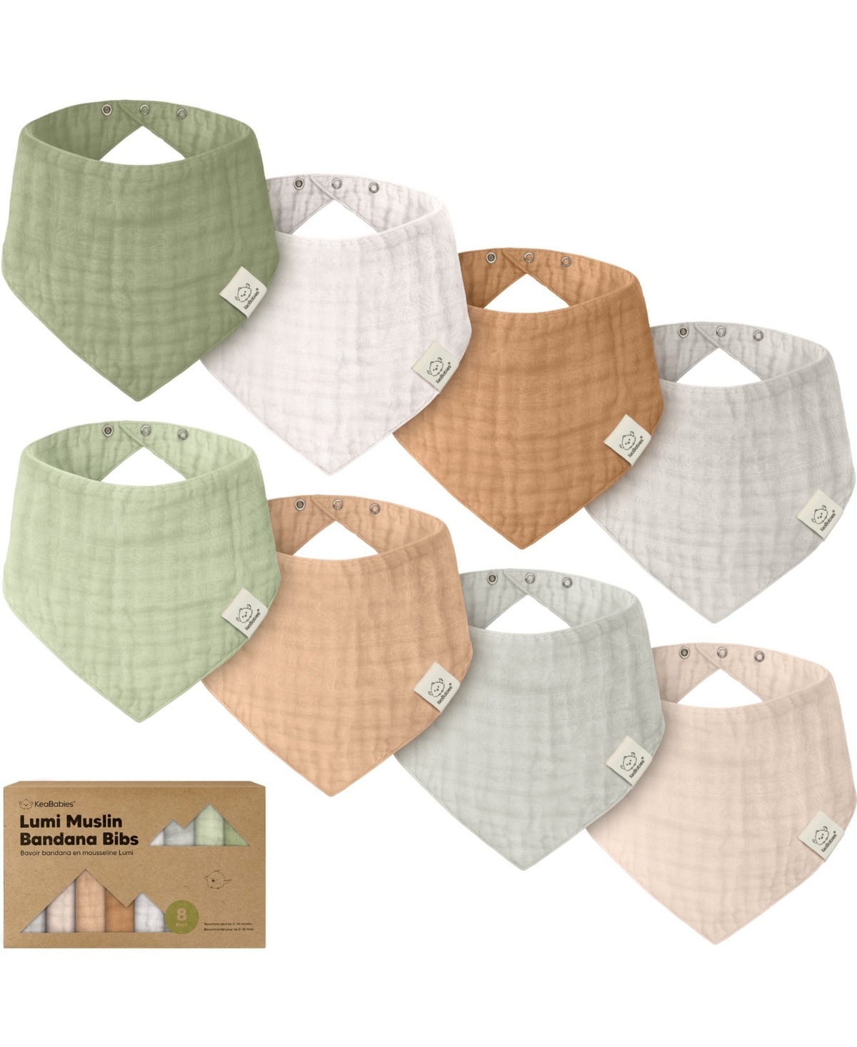 KeaBabies 8pk Lumi Muslin Baby Bibs, Bandana Bibs for Baby Boy, Baby Girl, Muslin Drool Bib for Newborn, Toddler - Pine