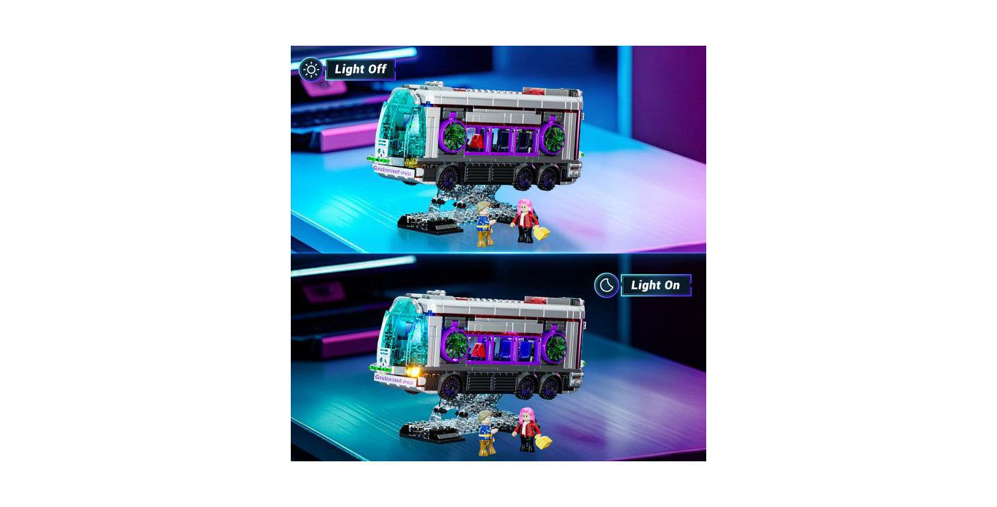 Детский конструктор Lumibricks Cyberpunk Future Bus 605-Piece 2-in-1 LED Light Building Set, Ages 16+ — фото 5