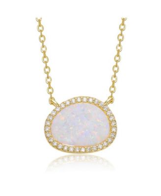 14K Gold Plated Sparkling Star Opal and CZ Halo Necklace