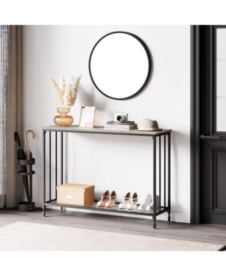 Entryway Console Table -Fluted Glass Structure, 2 Tier Storage Sofa Side Table for Hallway Living Room Bedroom