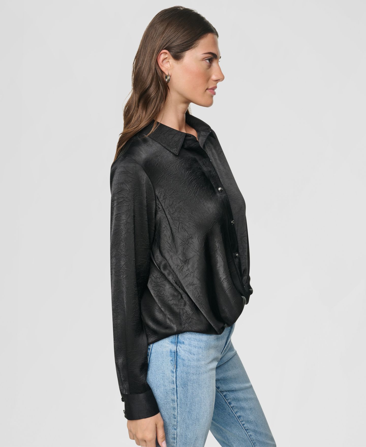 Женская блузка DKNY Long-Sleeve Twist-Front Blouse, цвет: Чёрный — фото 3