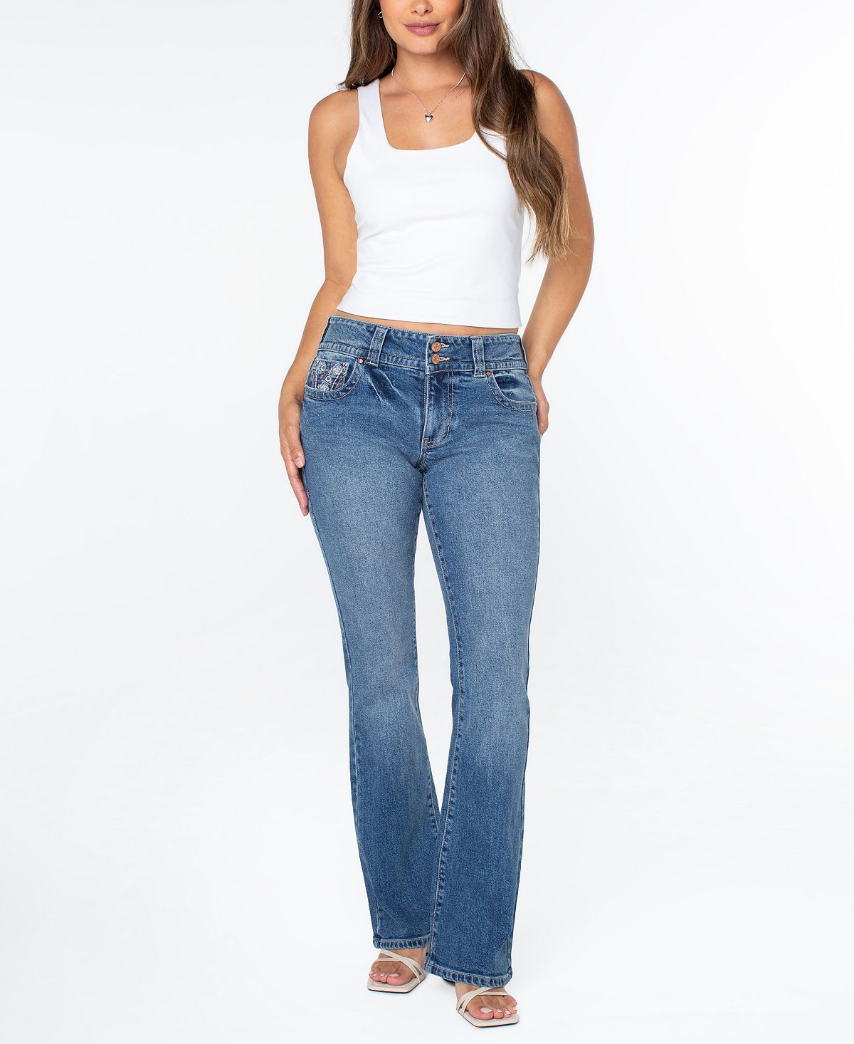 Celebrity Pink Juniors' Embroidered Flap-Pocket Flare-Leg Jeans view 1 — MAYCSS fashion products