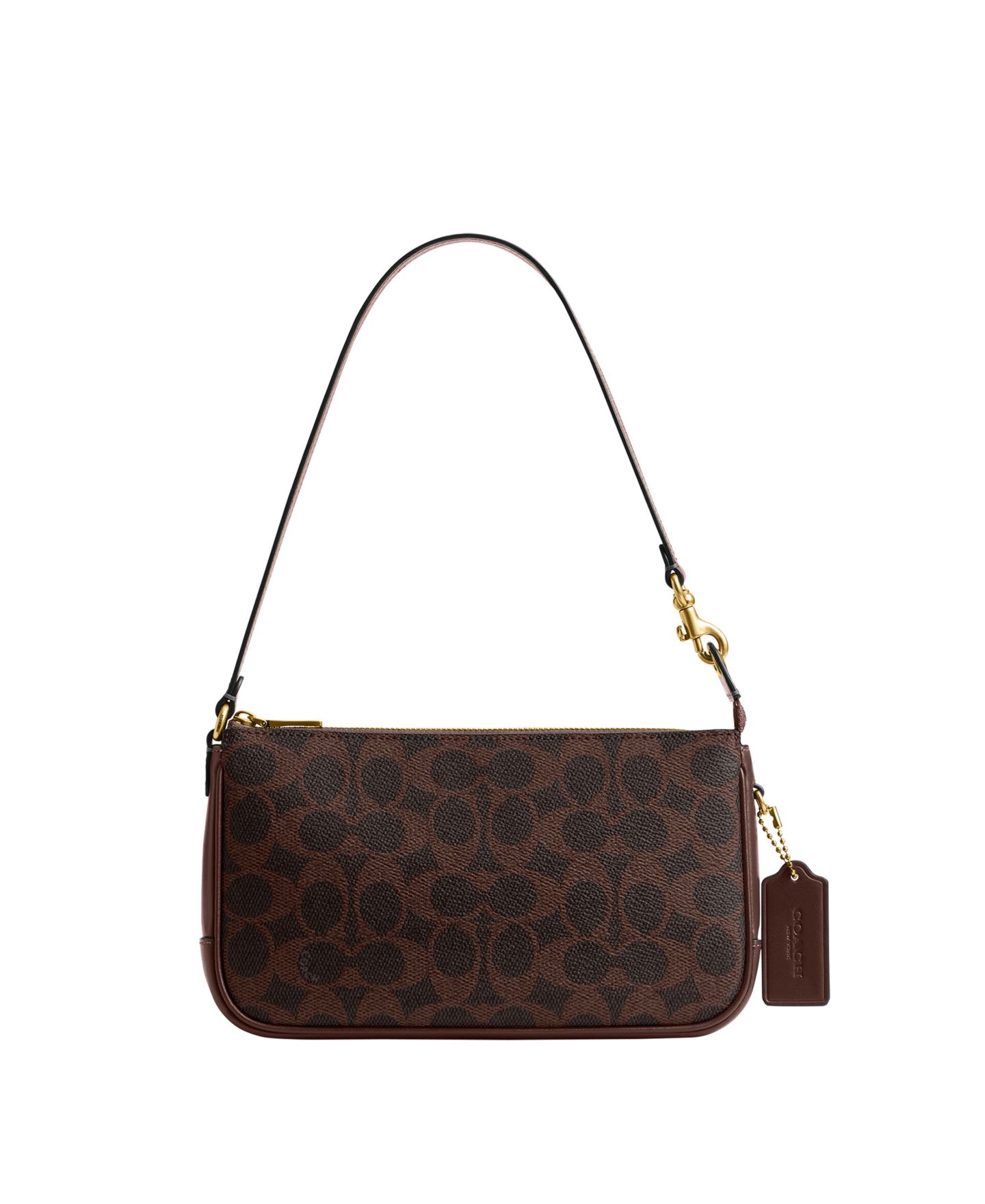 Женская сумка Coach Plaza Small Signature Canvas Slim Shoulder, цвет: Латунный / Кленовый — фото 1