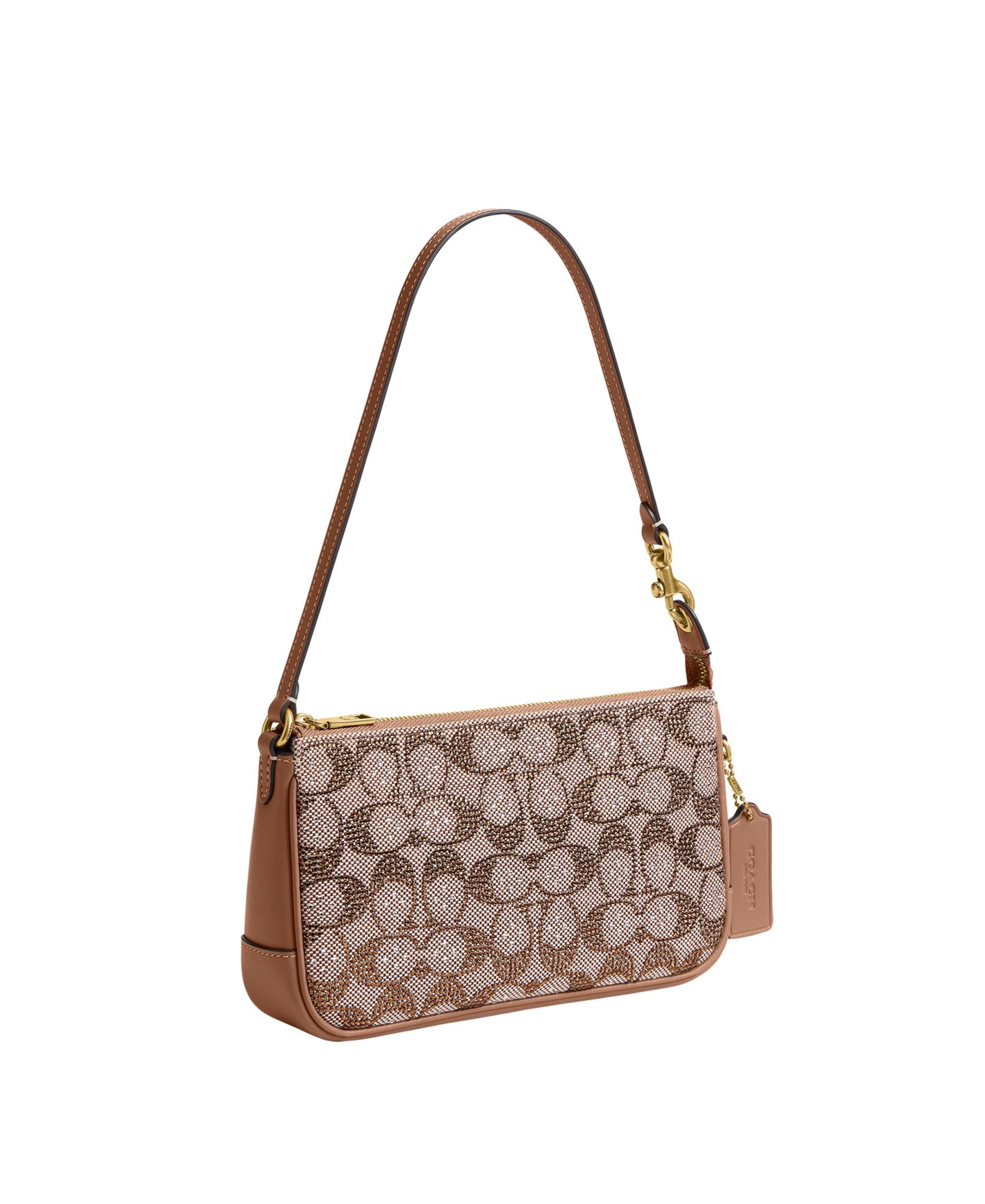 Женская сумка COACH Plaza Small Crystal Signature Jacquard Shoulder, цвет: Латунный / Серо-бежевый — фото 4