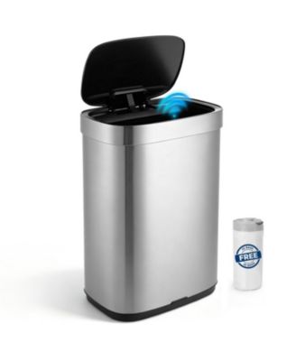 13 Gallon Stainless Steel Touchless Trash Can Includes 45 Bags Motion Sensor Quiet Close Kitchen Garbage Bin