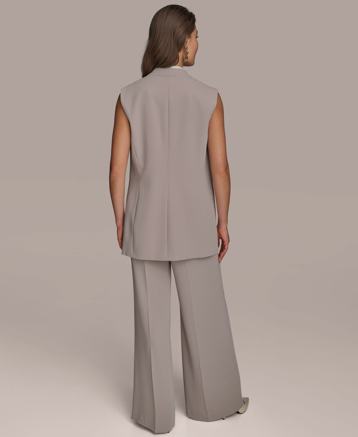 Женский жилет Donna Karan New York Petite V-Neck One-Button Vest, цвет: Кремовый полосатый — фото 10