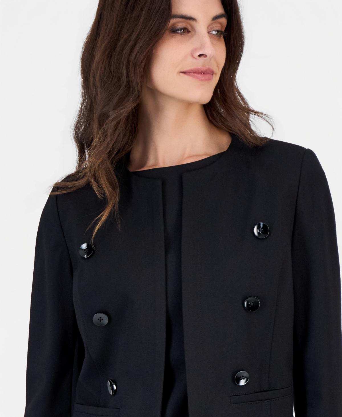 Kasper Petite Double-Breasted Collarless Blazer
