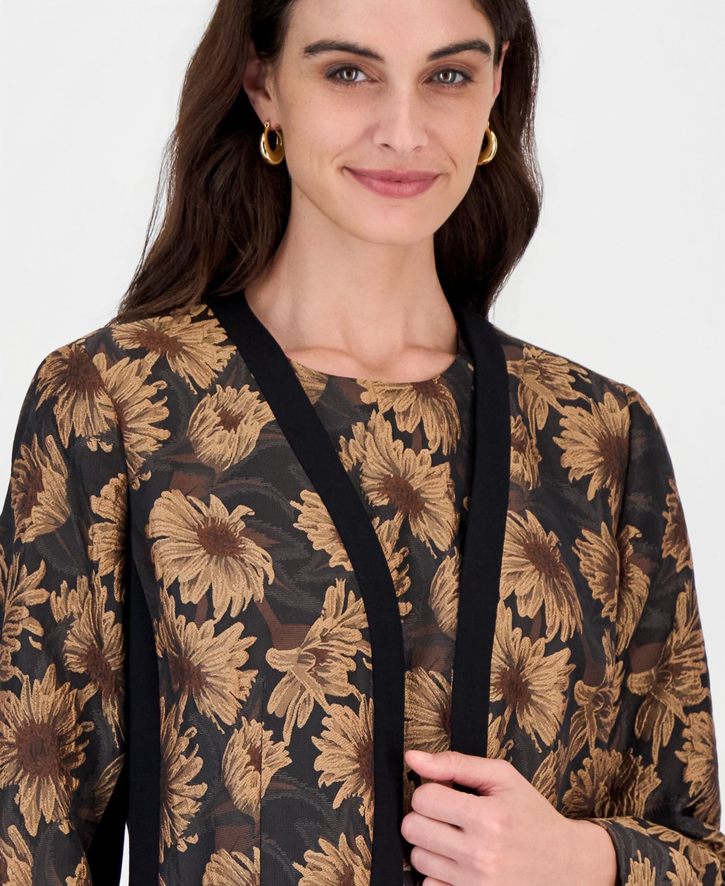 Женский кардиган Kasper Collarless Shoulder-Padded Floral, цвет: Чёрный разноцветный — фото 2