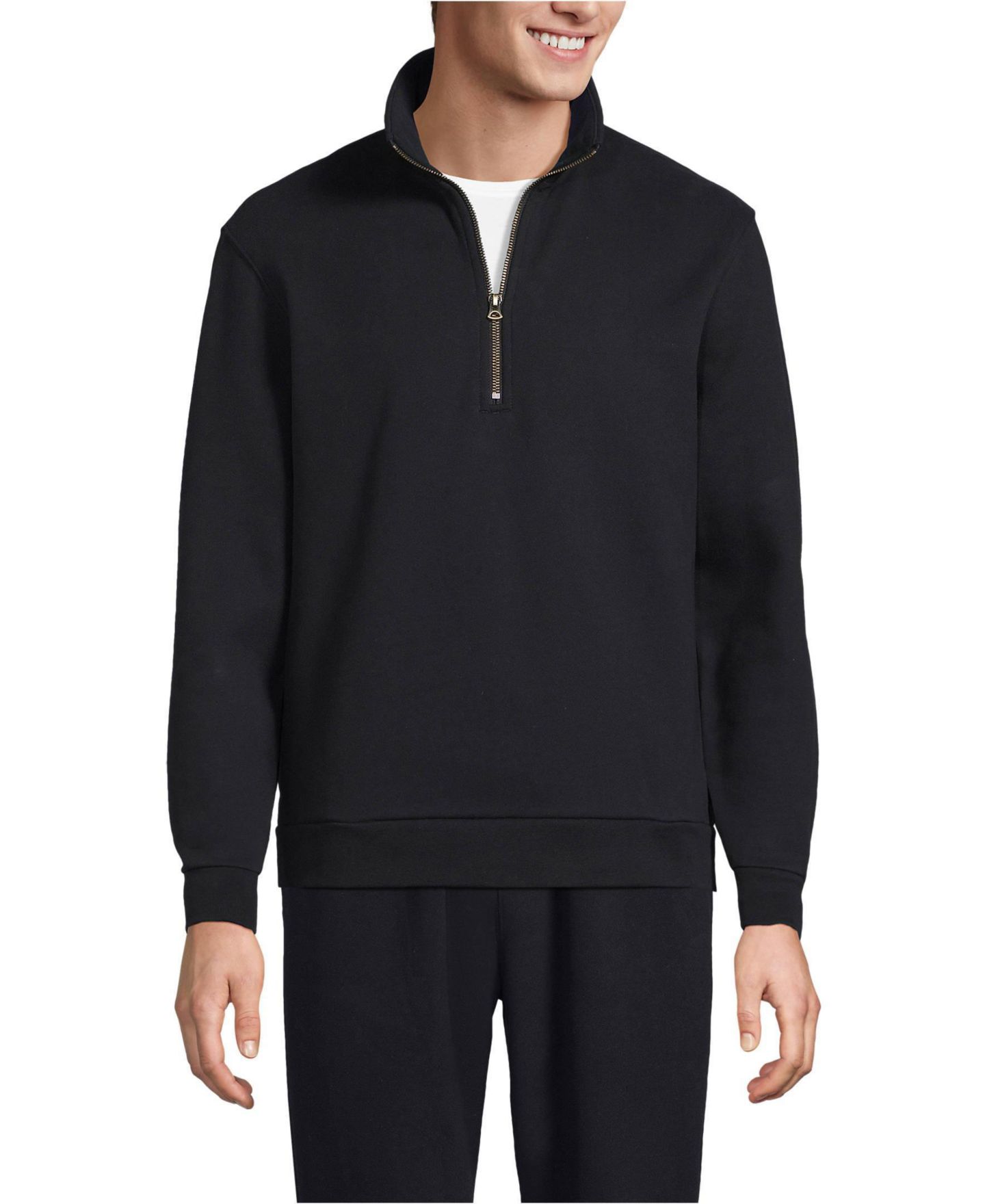 Мужской свитшот Lands' End Long Sleeve Serious Sweats Quarter Zip, цвет: Чёрный — фото 1