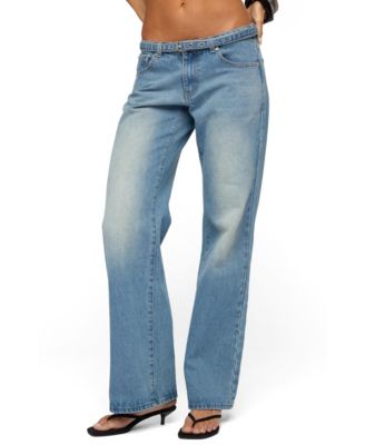 Women's Belted Low Rise Straight Leg Jeans